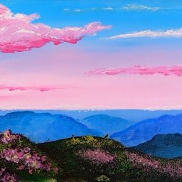 Рисуем пейзаж с розовыми облаками