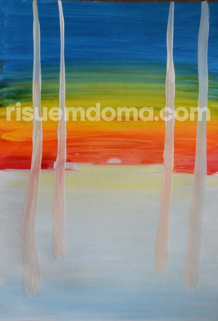 ​Рисуем березы на фоне красочного заката