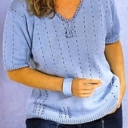 Летний пуловер с ажурными дорожками