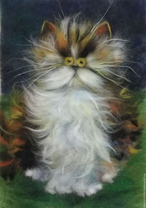 Прелестные картины с котиками из шерсти Прелестные картины с котиками из шерсти