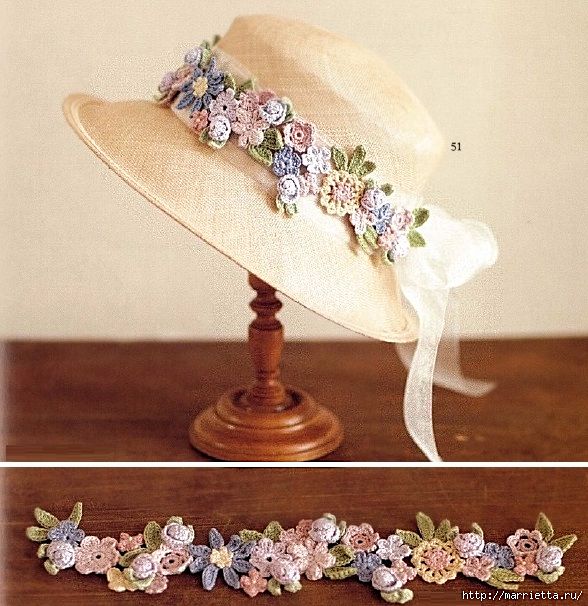 Красивый цветочный ободок для шляпки: вязание крючком