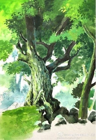 Урок рисования акварелью: старое мощное дерево