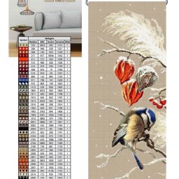 Вышивка "Синичка и физалис"