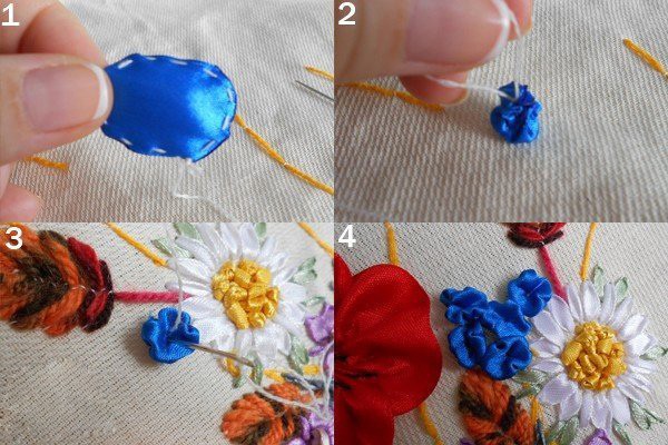 Большое панно: вышивка атласными лентами