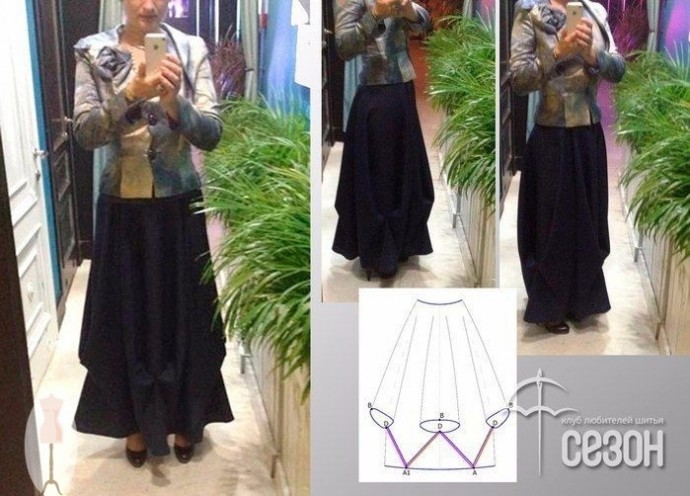 ​Интересная юбка-солнце на основе квадратов