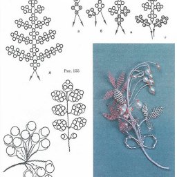 ​Схемы цветочных брошек из бисера