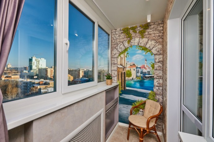 Фотообои с перспективой в интерьере балкона или лоджии