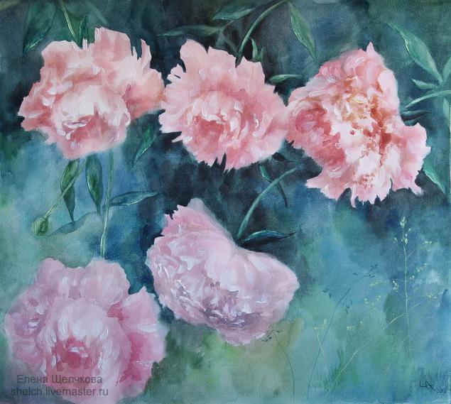 Рисуем розовые пионы в смешанной технике "акварель + акрил"