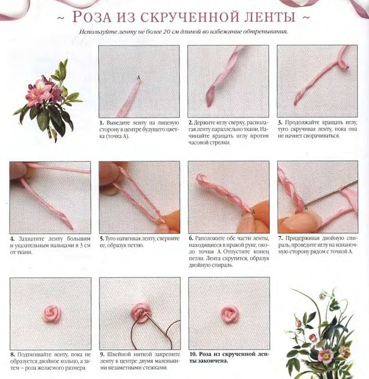 Вышивка сказочно красивых цветочков лентами