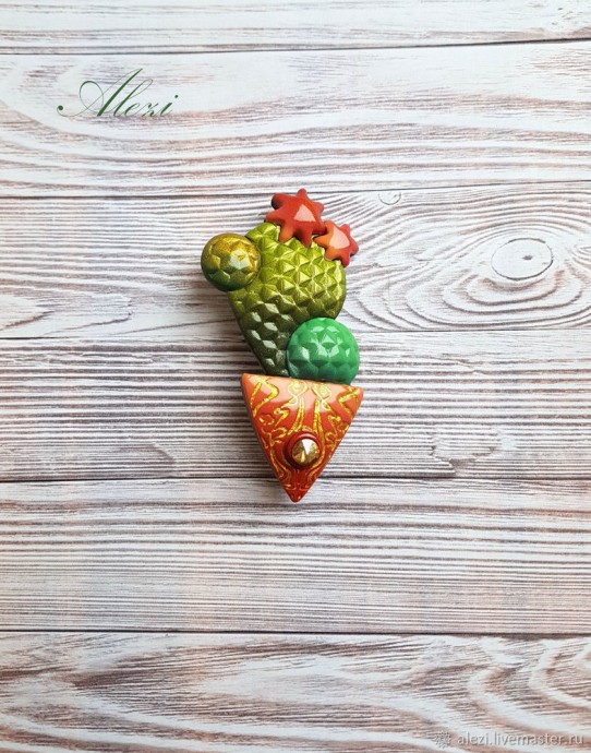 Брошь "Кактус" из полимерной глины
