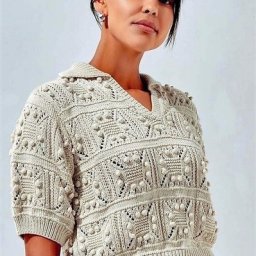 Джемпер с воротником поло и коротким рукавом