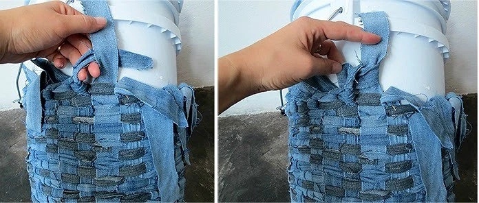 Плетёная корзина из старых джинсов