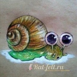 Рисуем улитку цветными карандашами на крафт-бумаге