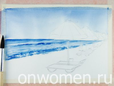 Рисуем пляж акварелью