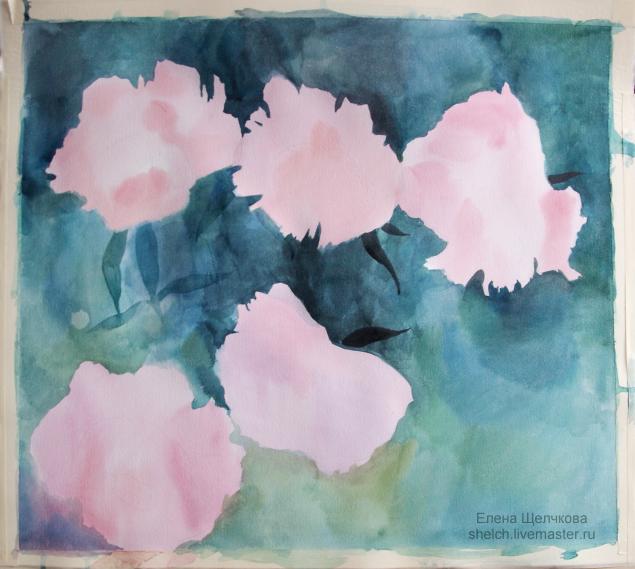 Рисуем розовые пионы в смешанной технике "акварель + акрил"
