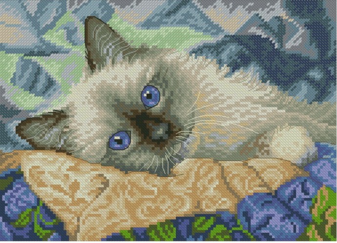 ​Вышиваем очаровательную кошечку на подушке
