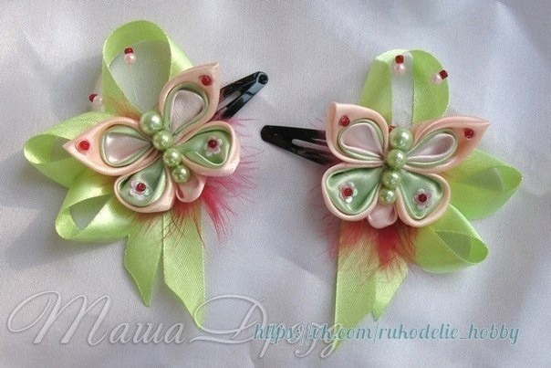 Заколки-бабочки в технике канзаши Заколки-бабочки в технике канзаши