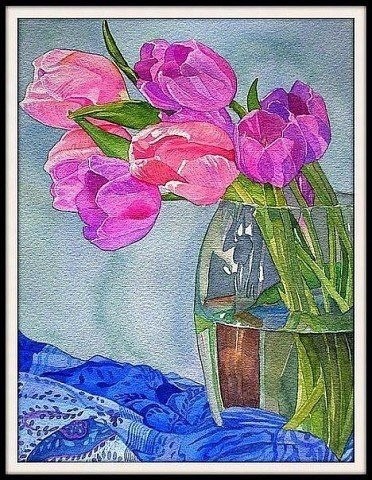 Пишем тюльпаны акварелью