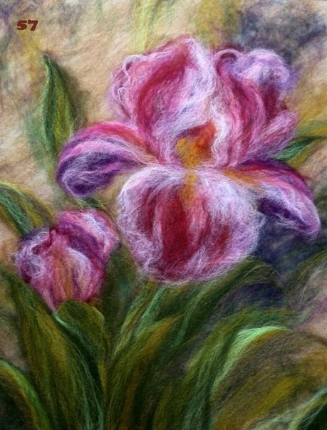 Прекрасные ирисы: живопись шерстью