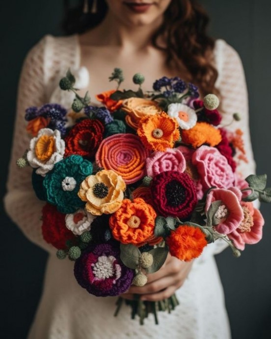 Роскошные вязаные букеты