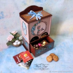 Декупаж с незабудками для хранения чайных пакетиков