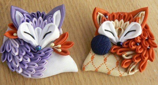 Брошь в виде лисички из лент