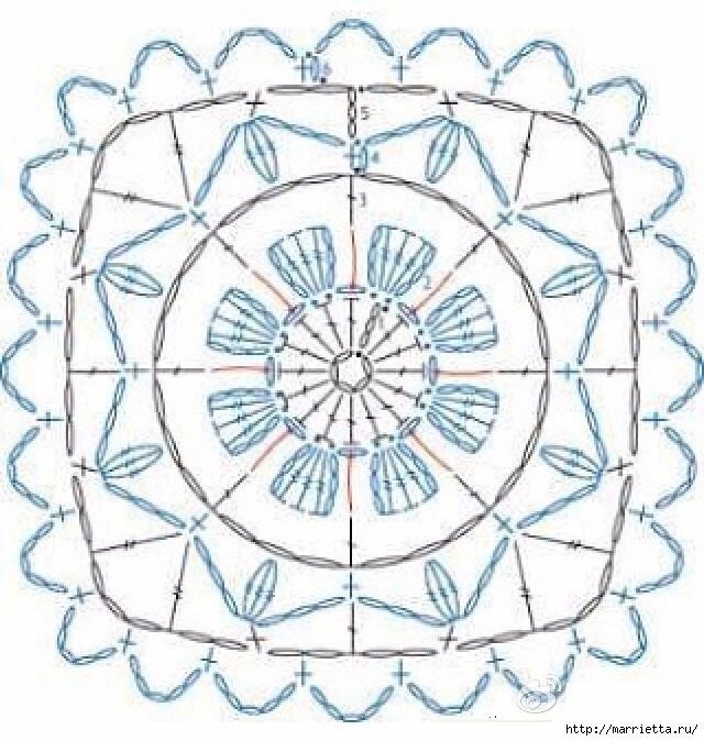 ​Квадратный мотив с круглым цветком внутри