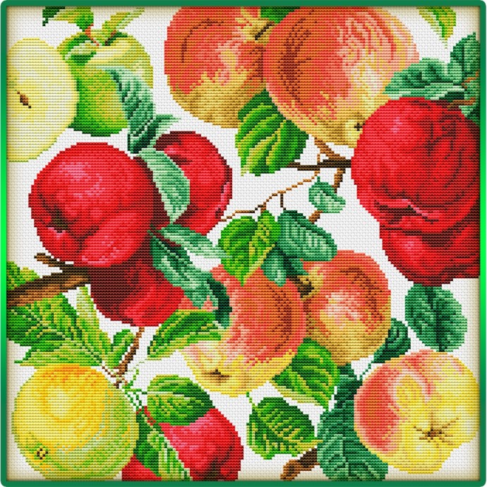 Подушка с вышивкой яблоками