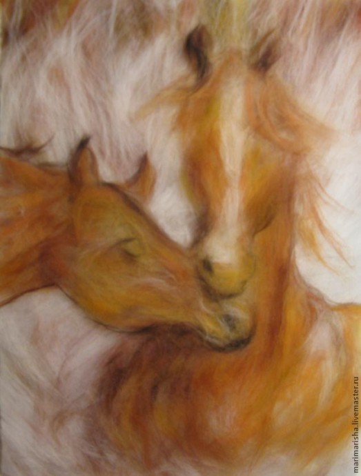 Картина шерстью "Влюбленные лошади" Картина шерстью "Влюбленные лошади"