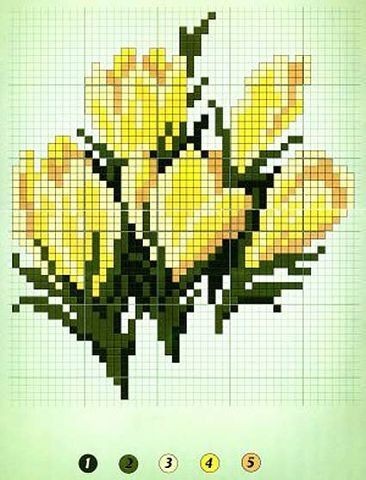 Яркие весенние крокусы:простые схемы для вышивки