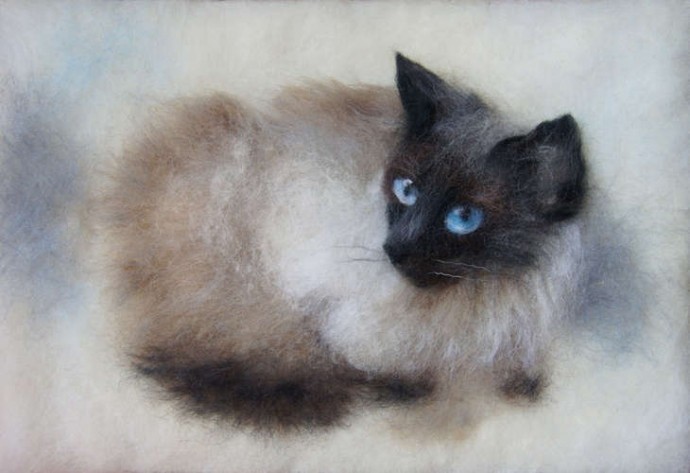 Прелестные картины с котиками из шерсти Прелестные картины с котиками из шерсти