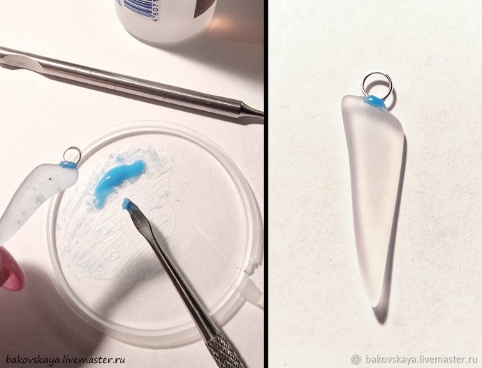 Фиксируем соединительные колечки на поверхности стеклянных элементов Фиксируем соединительные колечки на поверхности стеклянных элементов