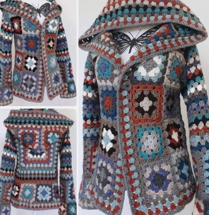 Жакет или вязаное пальто из мотивов