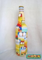 Роспись бутылки акриловыми красками "Коты"