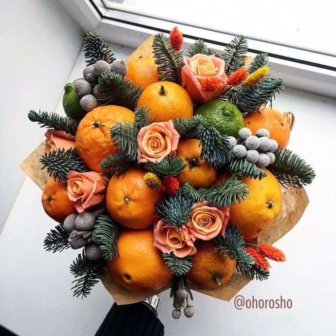 Цитрусовые зимние букеты: идеи