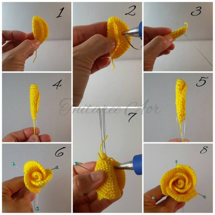​Желтые розы крючком
