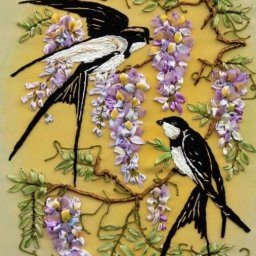 ​Идеи создания птичек, вышитых лентами