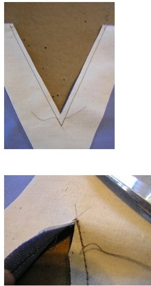 Обработка V-образного выреза обтачкой без шва и обтачкой со швом