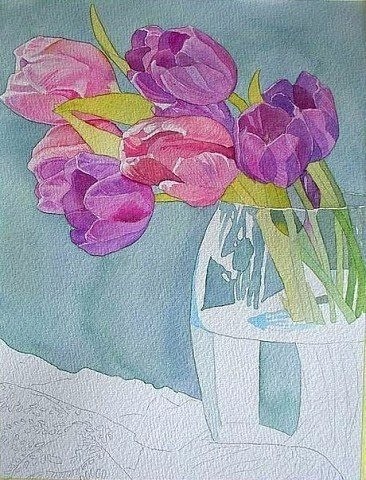 Пишем тюльпаны акварелью