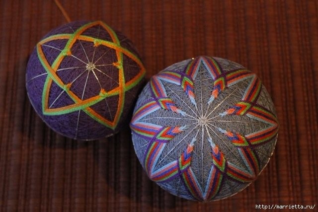 Темари или искусство вышивки на шарах: стрельчатый цветок