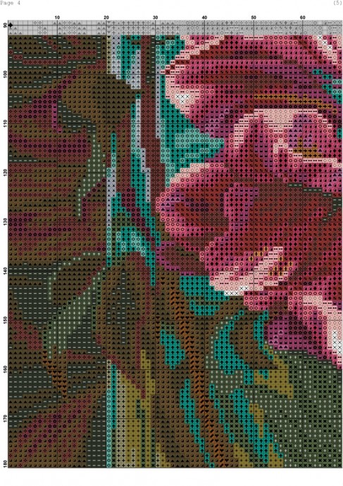 ​Вышивка крестом: яркий цветок на пестром фоне