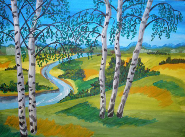 ​Рисуем гуашью летний пейзаж