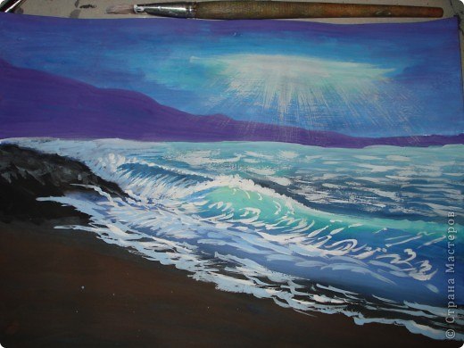 Рисуем ночной прибой гуашью