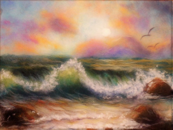 Шерстяная живопись: море