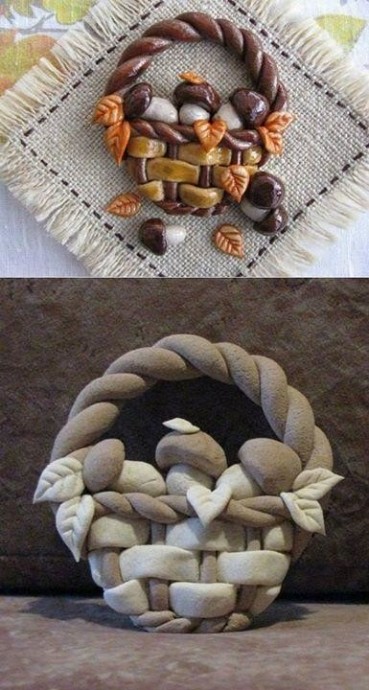 Корзинка с грибочками из соленого теста