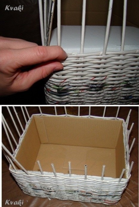 ​Корзинка в технике плетения из газетных трубочек