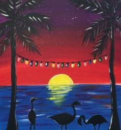 Рисуем море, пальмы и фламинго