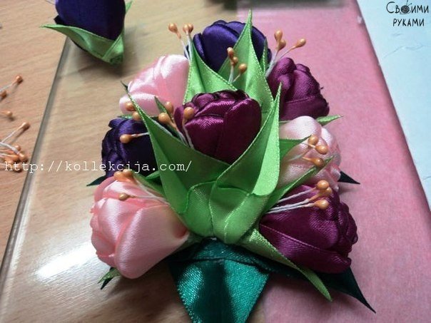 Тюльпаны из атласной ленты