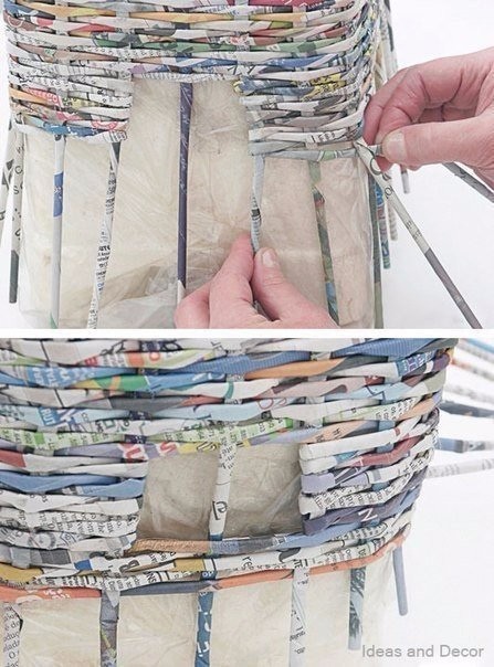 Корзинка-органайзер из газетных трубочек Корзинка-органайзер из газетных трубочек