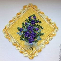 ​Идеи вышивки лентами на салфетках